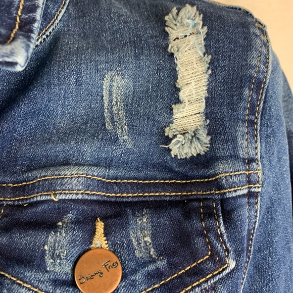 Skinny Fries distressed stretch blue denim jean jacket, size s - Picture 5 of 9